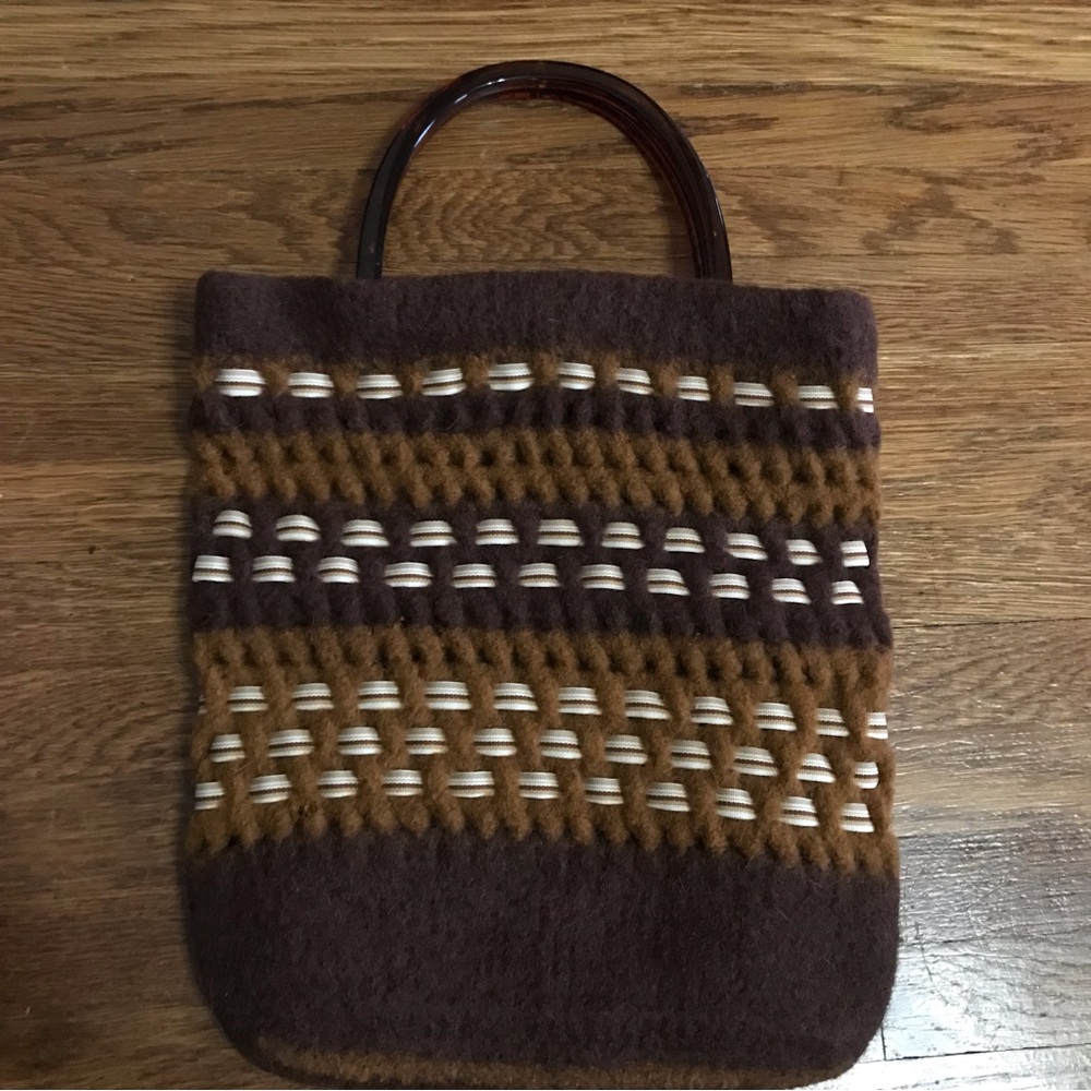 vintage Felted wool purse handbag brown grannycore